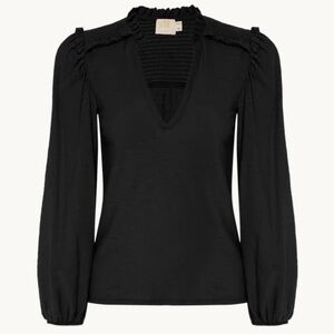 Nation LTD Black Dolly Blouse with smocked yoke and ruffled finish.